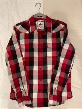 Express Men's Red Black White Plaid Button-Down Shirt